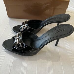 New Gucci Black Patent Women's Heeled Sandals, Size 6